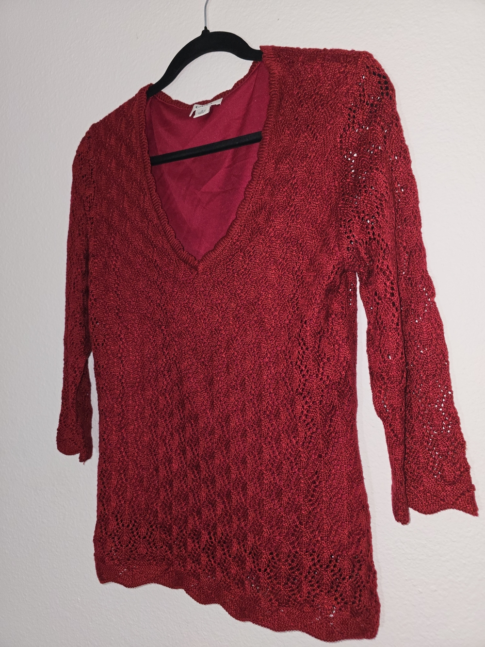 Cato Red V-Neck Crochet Knit Sweater